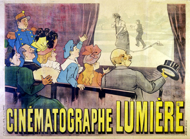 Illustration zu einer Vorführung mit dem Kinematographen 1897 (© picture alliance/Mary Evans Picture Library)