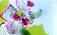 New Order: Blue Monday 88, Still aus dem Musikvideo: Abstrakte, gemalte Formen auf den in Schwarz das Wort "Yes" steht. (© New Order/Robert Breer, William Wegman)
