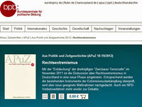 Aus Politik und Zeitgeschichte (APuZ 16/17-2012): Rechtsextremismus (Screenshot, Quelle: bpb.de)