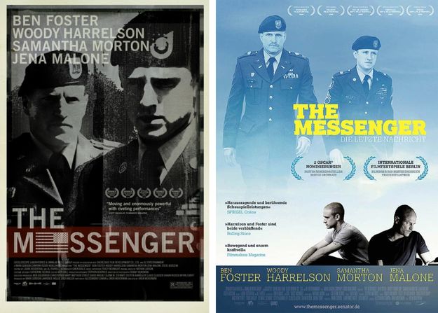 The Messenger, Filmplakate USA (Foto: Oscilloscope Laboratories) und Deutschland (Foto: Senator Film Verleih)