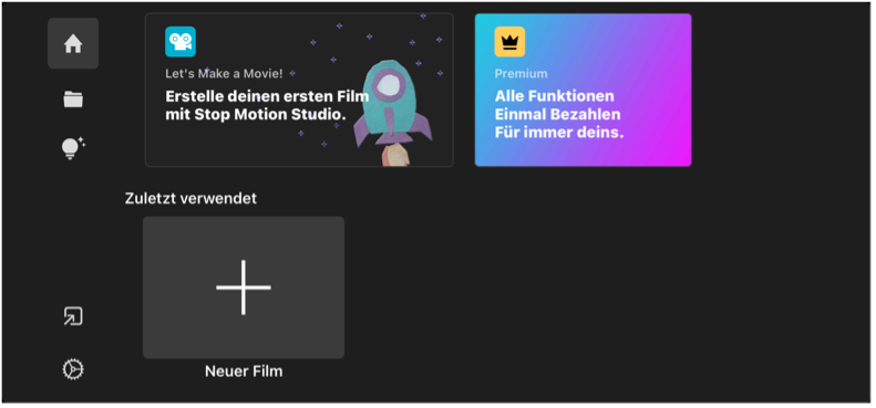 Menüführung des Programms Stop Motion Studio.