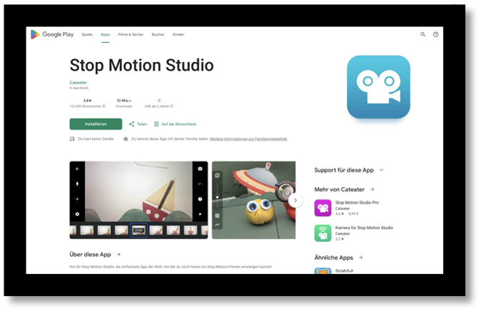 Menüführung des Programms Stop Motion Studio.