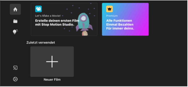 Menüführung des Programms Stop Motion Studio.