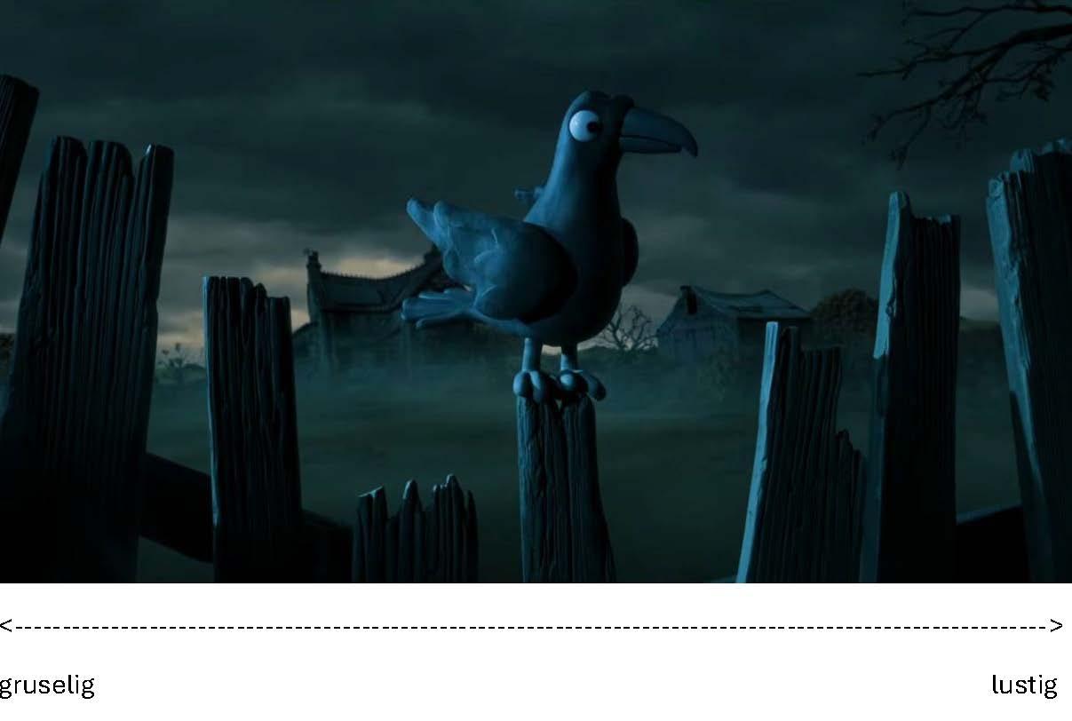 Das Bild zeigt einen Vogel, der nachts auf einem Holzpfahl sitzt. Die dunklen Farben, der bewölkte Himmel und die kahlen Bäume lassen die Szene etwas unheimlich und gruselig wirken.